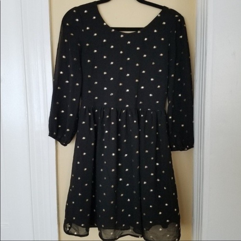 Kirra Black Semi Sheer Babydoll Dress with Gold Polka Dots